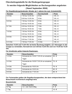 Elternbeitragstabelle Krippengruppe