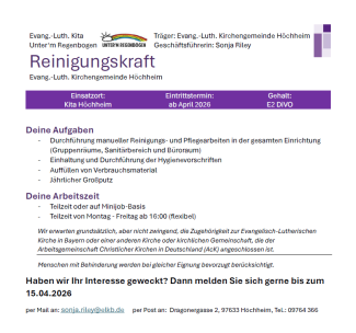 Ausschreibung Reinigungskraft