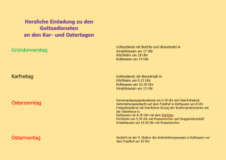 Gottesdienste an Kar- und Ostertagen 2023