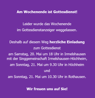 Gottesdienst 20./21.5.2023